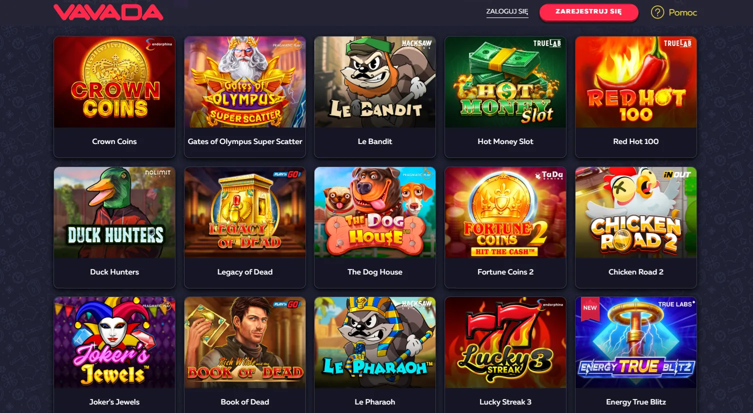 Vavada Casino i jego sekcje rozrywki